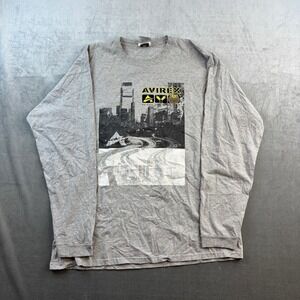 Avirex Long Sleeve Graphic Shirt Grey USA Made Y2K Streetwear XL